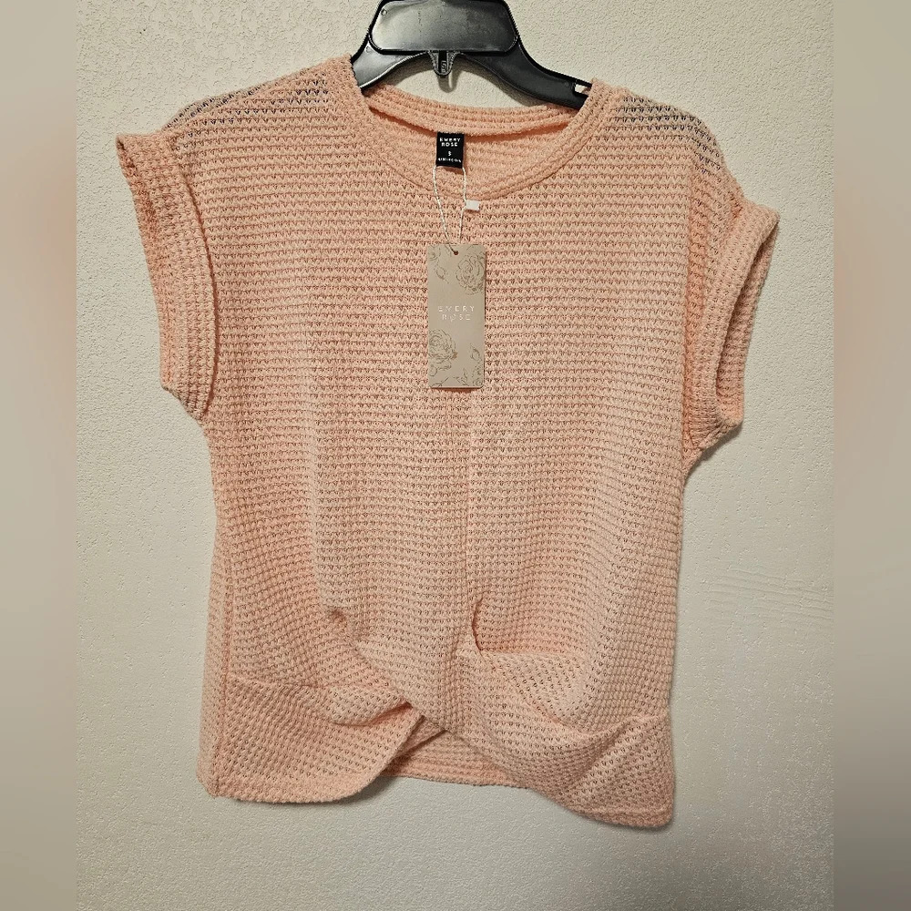 Emery Rose Pink Waffle Knit Short Sleeve Top Women's Size Small NWT - Picture 8 of 8